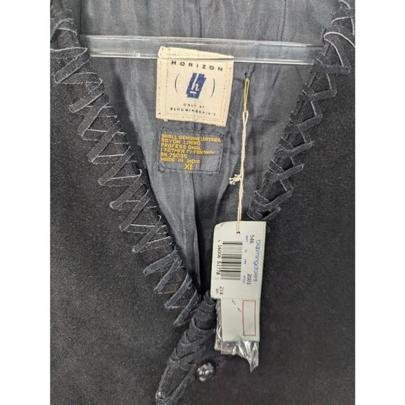VTG Horizon Bloomingdales Black Suede Vest Lace Up Sides Cross Stitch XL NWT - Picture 4 of 9
